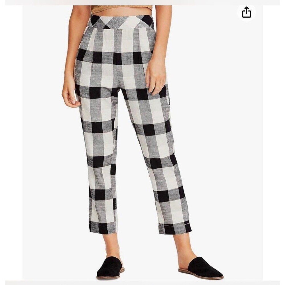 Free People Clear Skies Checkered Pants Sz. Medium Black & White